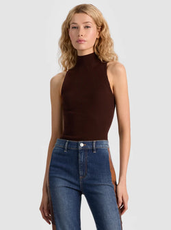 alice + olivia - Darcey Novelty Ribbed Tank in Dark Chocolate