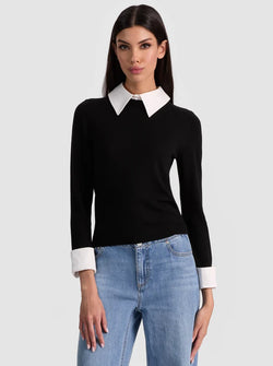 alice + olivia - Porla Collared Sweater in Black