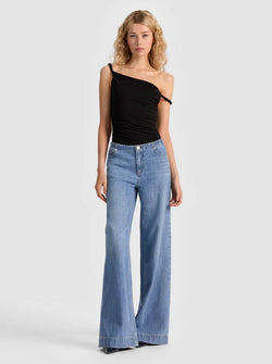 alice + olivia - Bianca Twist Off Shoulder Bodysuit in Black