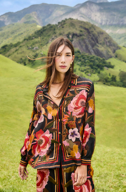 FARM Rio - Chenille Flowers Black Shirt