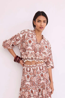 Cara Cara - Perrin Top in Palm Paisley Ivory