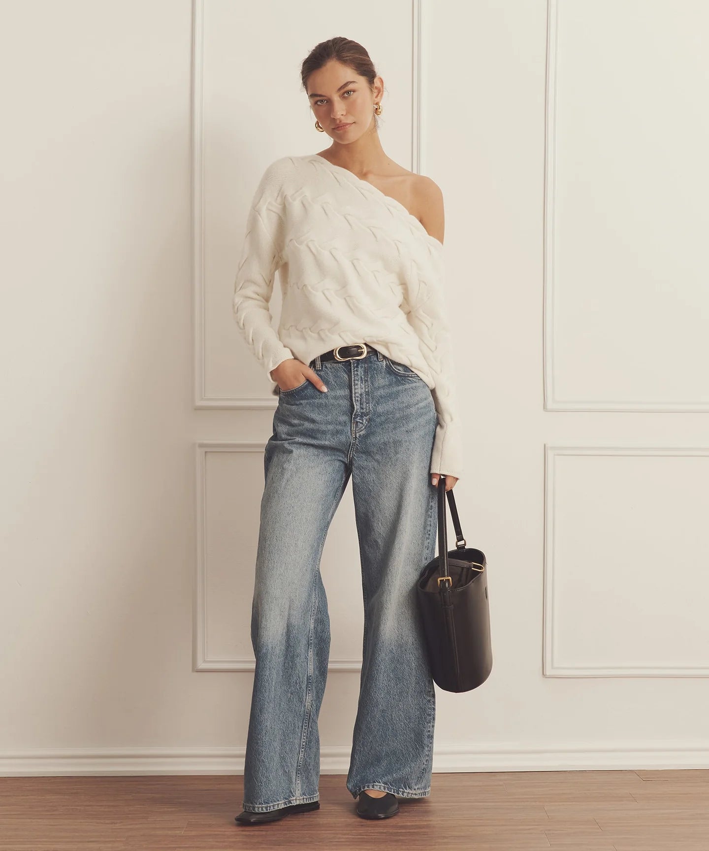 Naddam-cashmere cable off the shoulder