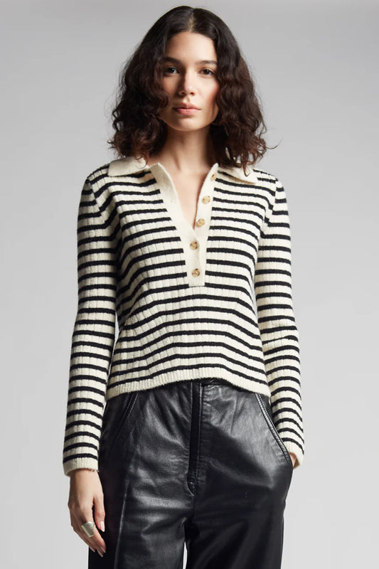 Eleven Six - Elliot Stripe Sweater in Ivory and Black Stripe