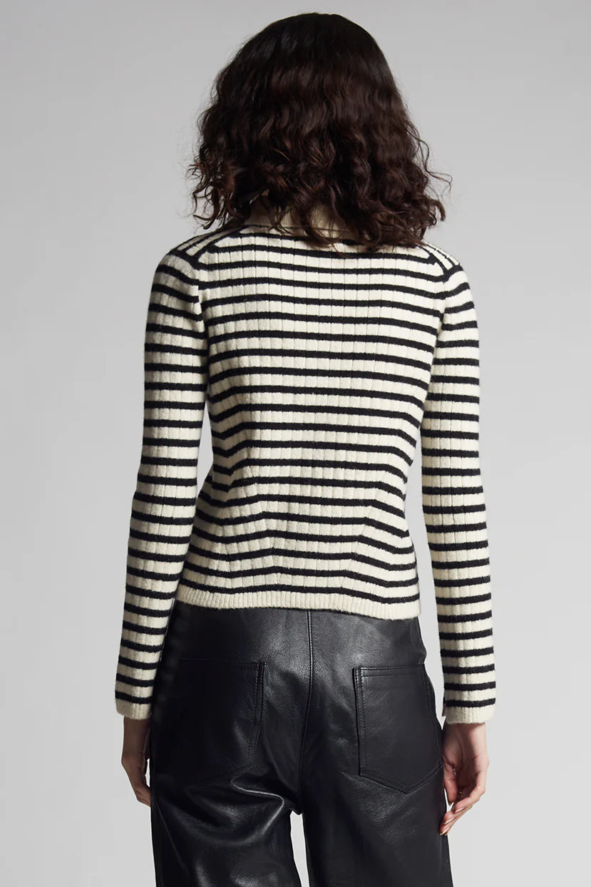 Eleven Six - Elliot Stripe Sweater in Ivory and Black Stripe