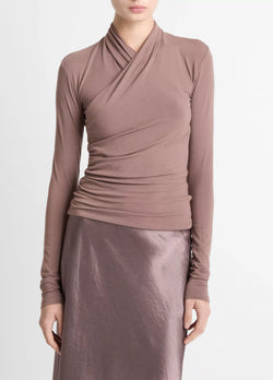 Vince. - Long-Sleeve Fixed Wrap Top in Smoky Berry