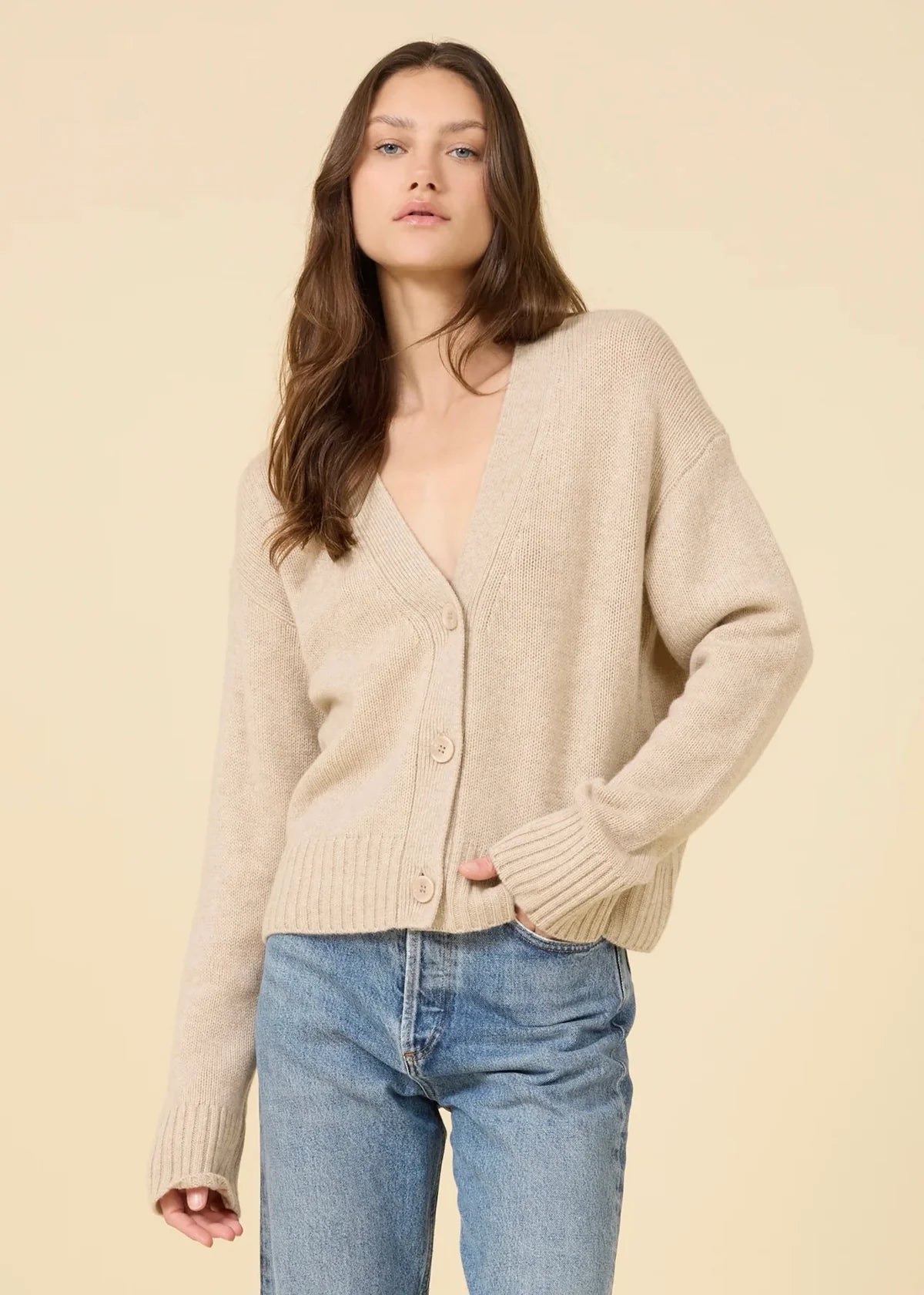 One Grey Day - Aster Cashmere Cardigan in Oatmeal