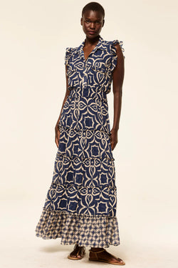 Misa Los Angeles - Trina Dress in Blue Mosaic Tile Mix