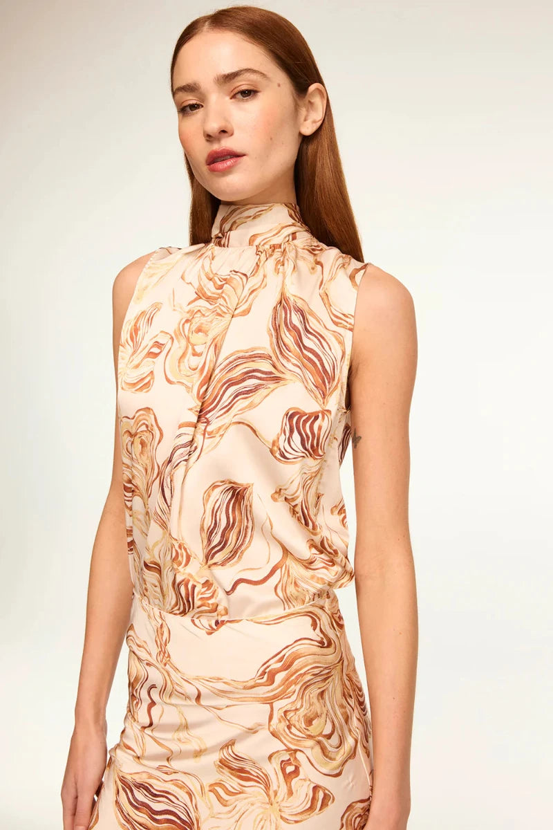 Misa Los Angeles - Luka Top in Golden Straw Satin