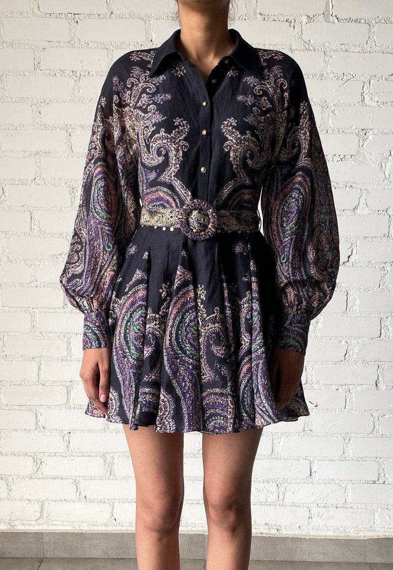 hemant and nandita long dress with buckle belt HEMANT AND NANDITA Long Shirt Dress With Buckle Belt in White Floral