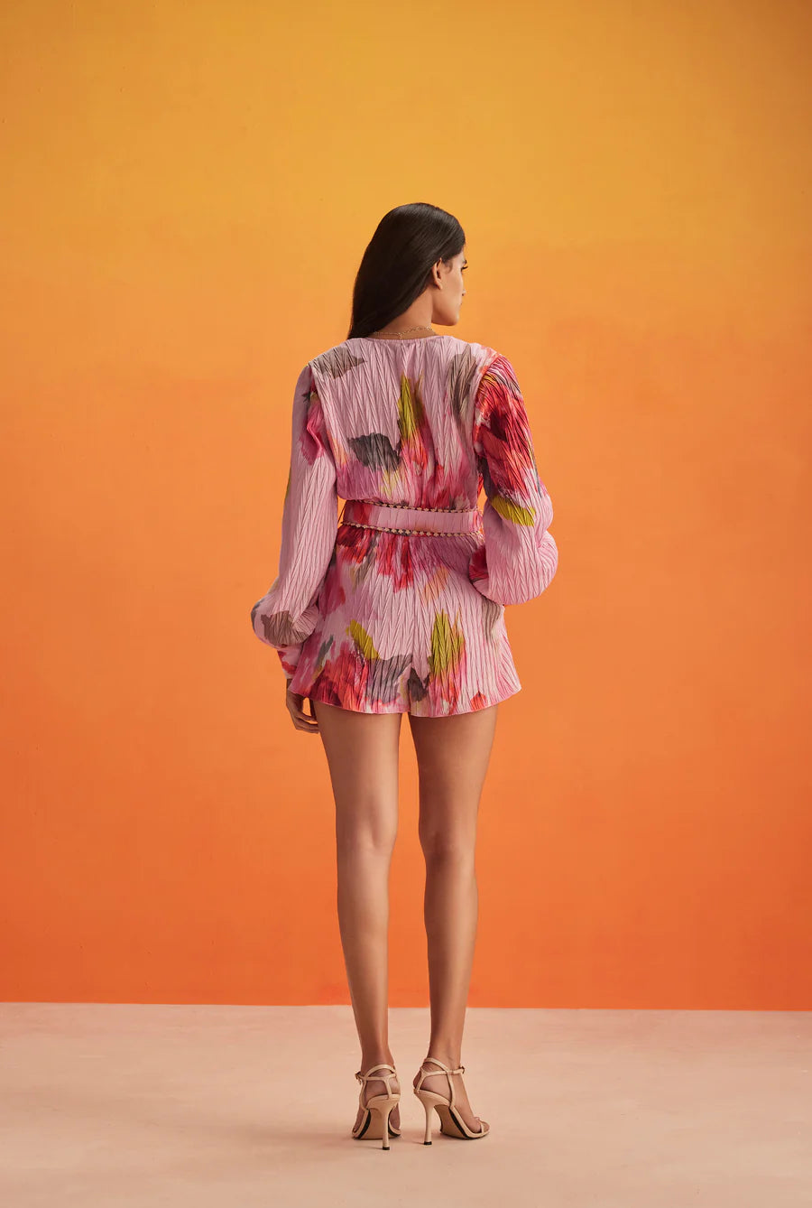 Hemant & Nandita - Rosa Romper with Belt in Pink Floral