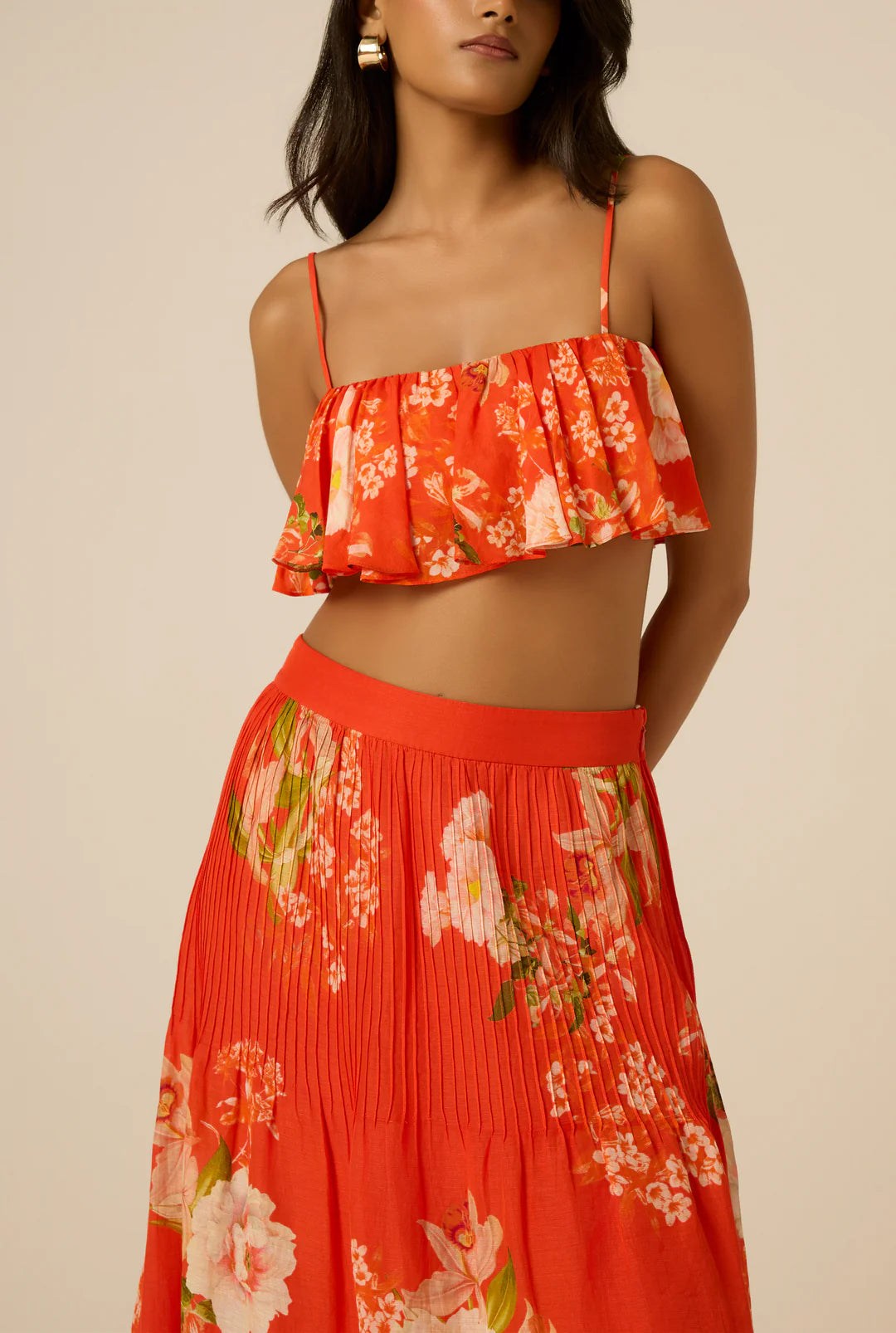 Hemant & Nandita - Hibi Ruffle Neck Bustier in Orange