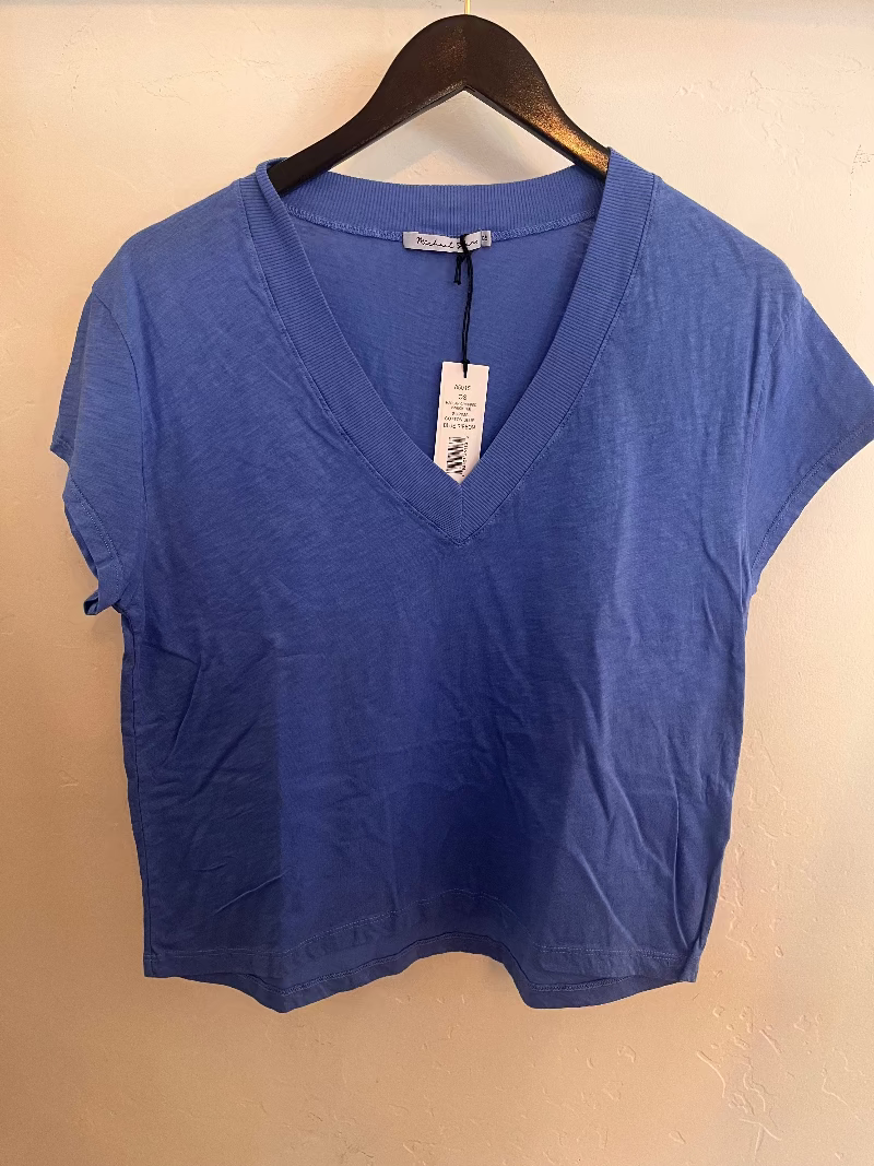 Michael Stars - Harlan Cropped V Neck Tee in Blue Ribbon