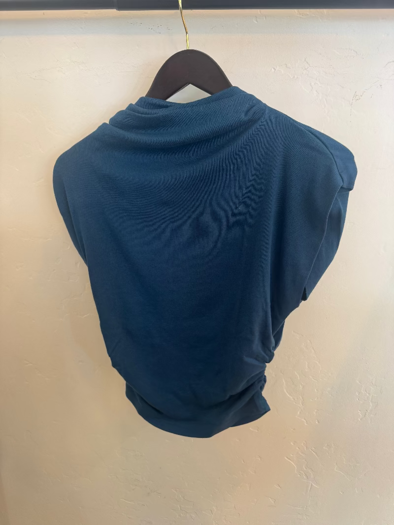 Michael Stars - Amara Mock Neck Power Shoulder Top in Lagoon
