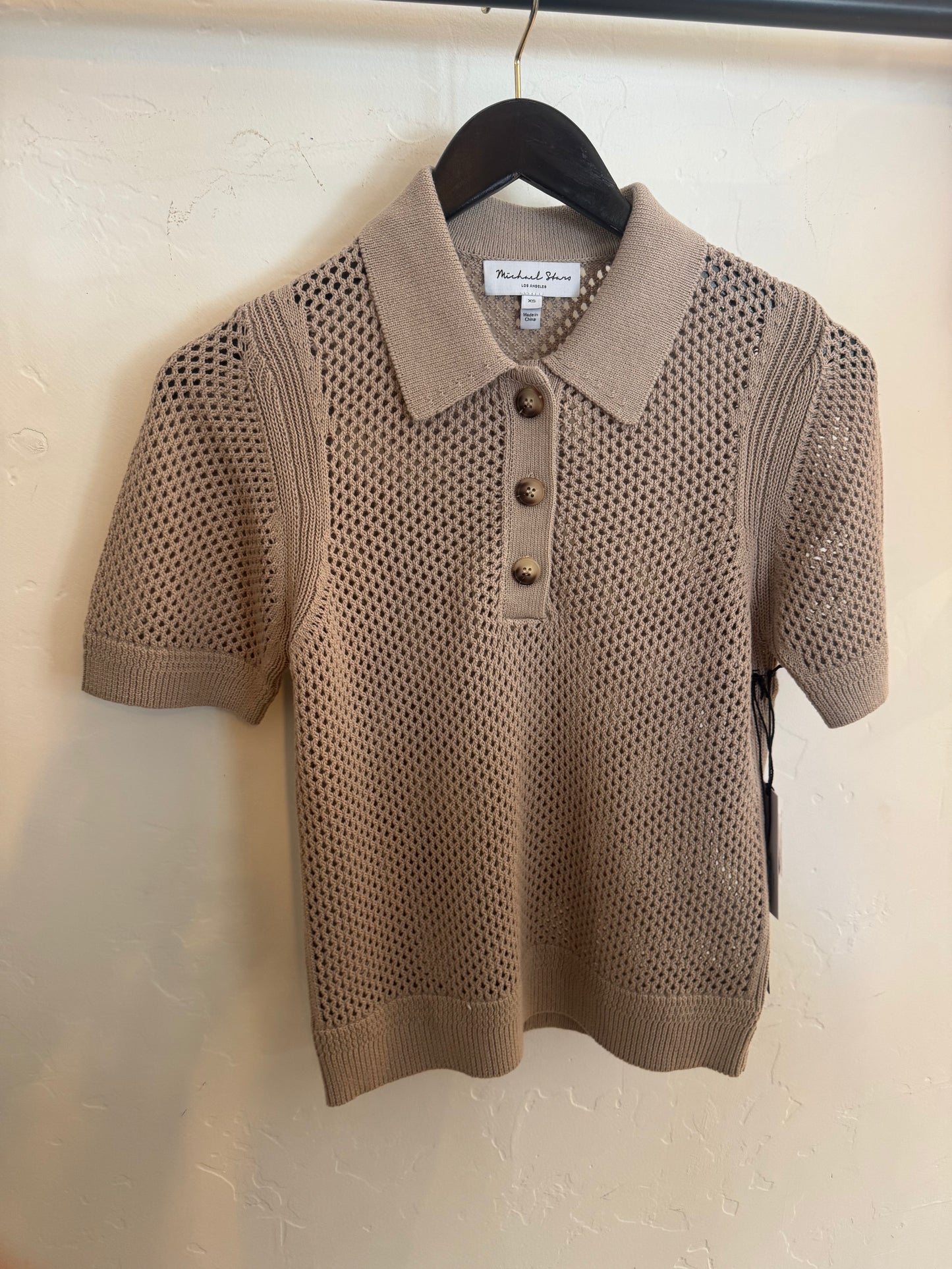 Michael Stars - Perri Short Sleeve Mesh Stitch Polo in Macadamia