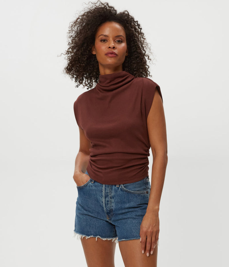 Michael Stars - Amara Mock Neck Power Shoulder Top in Port Royale