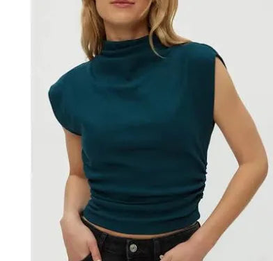 Michael Stars - Amara Mock Neck Power Shoulder Top in Lagoon