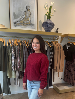 Naadam - Cashmere Airy Cable Crewneck in Cranberry