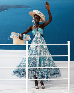 Camilla - Gathered Cut Out Dress in Isnik Lullaby