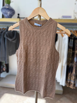 Naadam - Cashmere Cable High Neck Tank in Heathered Camel