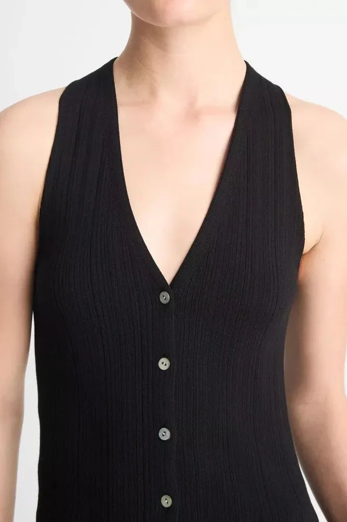 Vince. - Button V-Neck Tank in Black