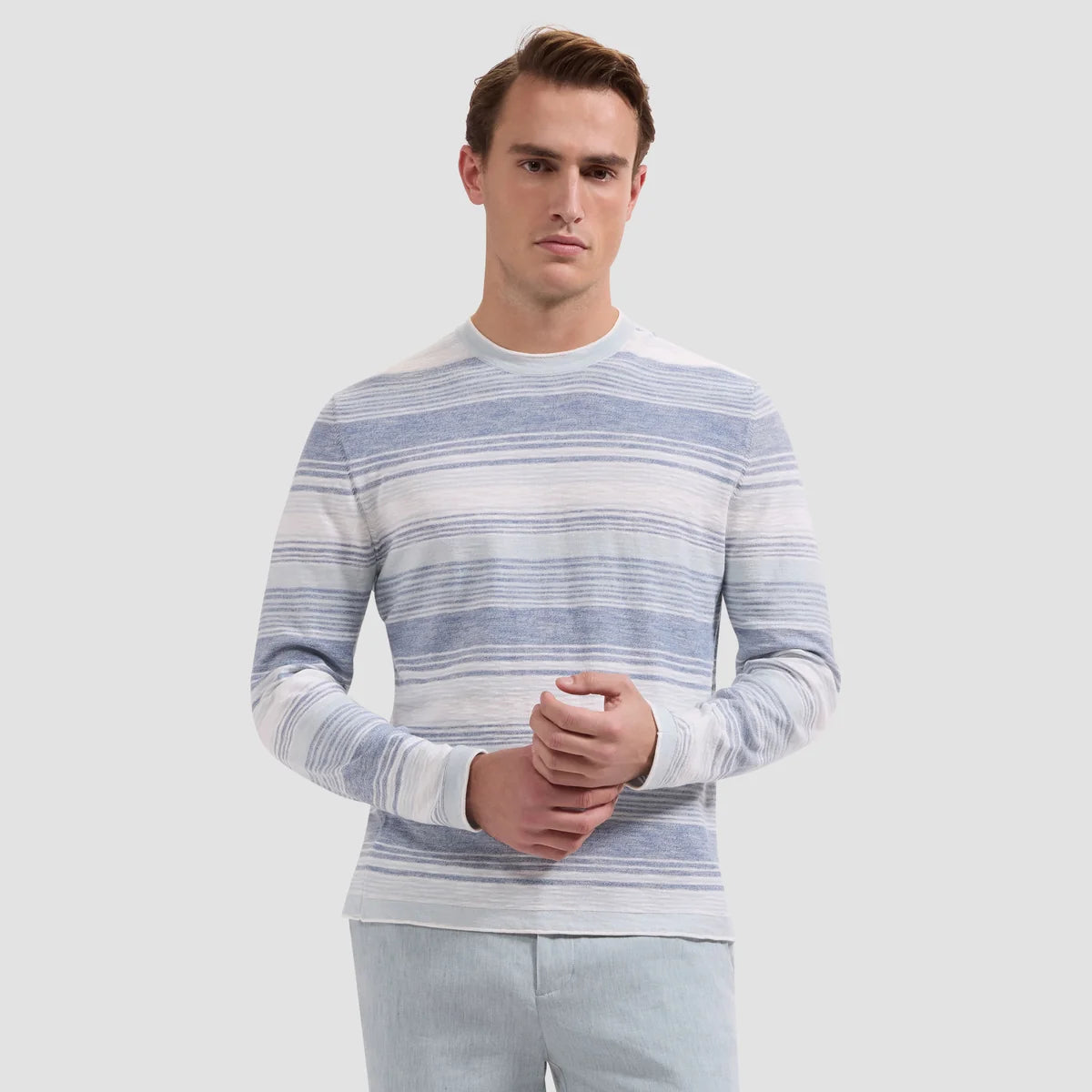 Bugatchi - Textured Stripe Crewneck Sweater in Cobalt