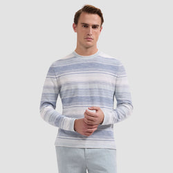 Bugatchi - Textured Stripe Crewneck Sweater in Cobalt