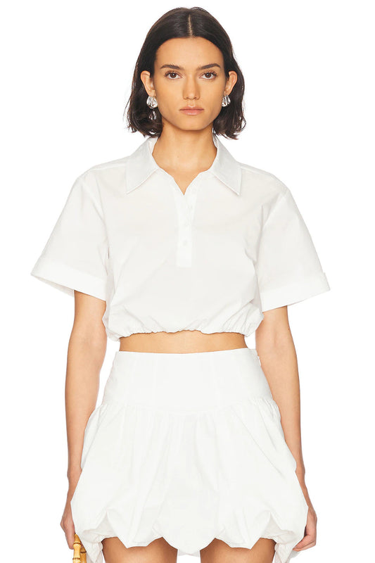 SIMKHAI - Nicky Short Sleeved Cropped Top in White