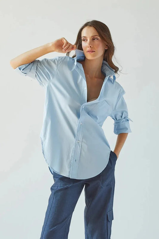 Adroit Atelier - Kean Boyfriend Solid Button Down Shirt in Blue Sky