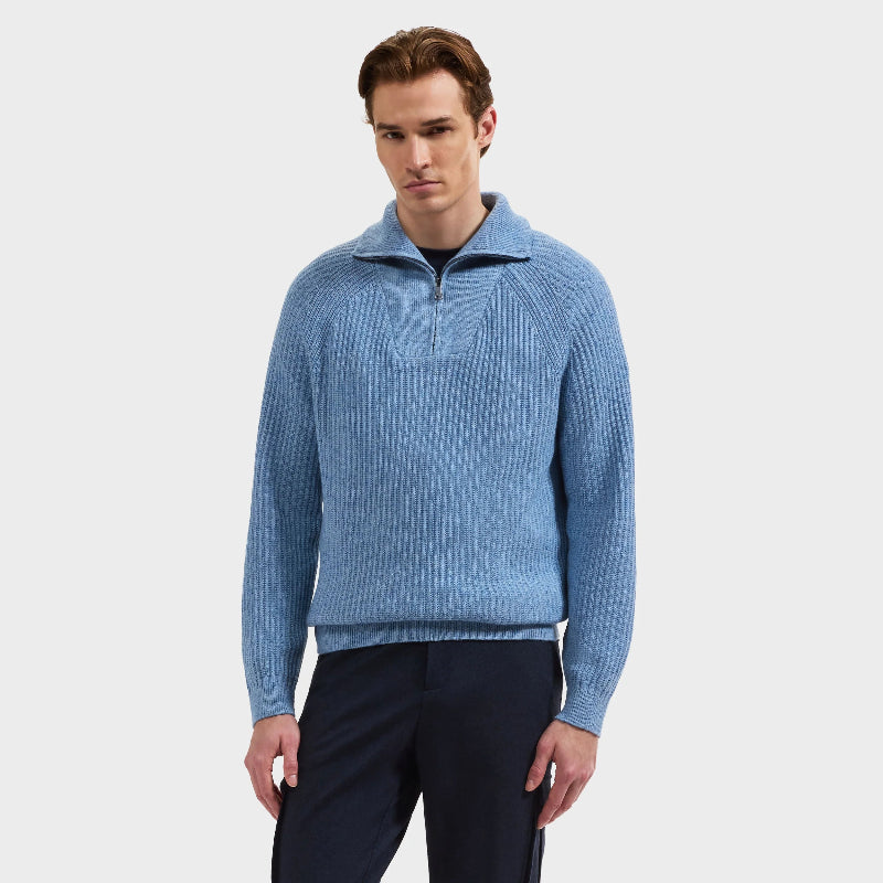 Bugatchi  - Rib-Knit Quarter-Zip Sweater in Air Blue