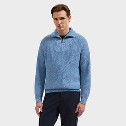 Bugatchi  - Rib-Knit Quarter-Zip Sweater in Air Blue