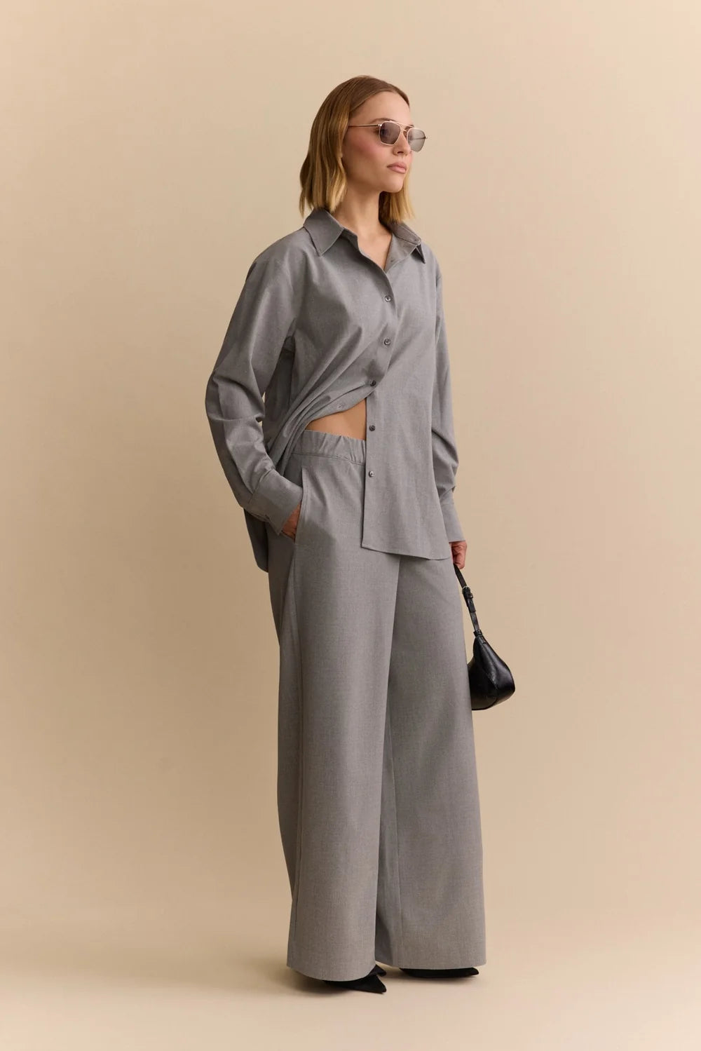 Lune - Lisa Wide Leg Pant in Grey