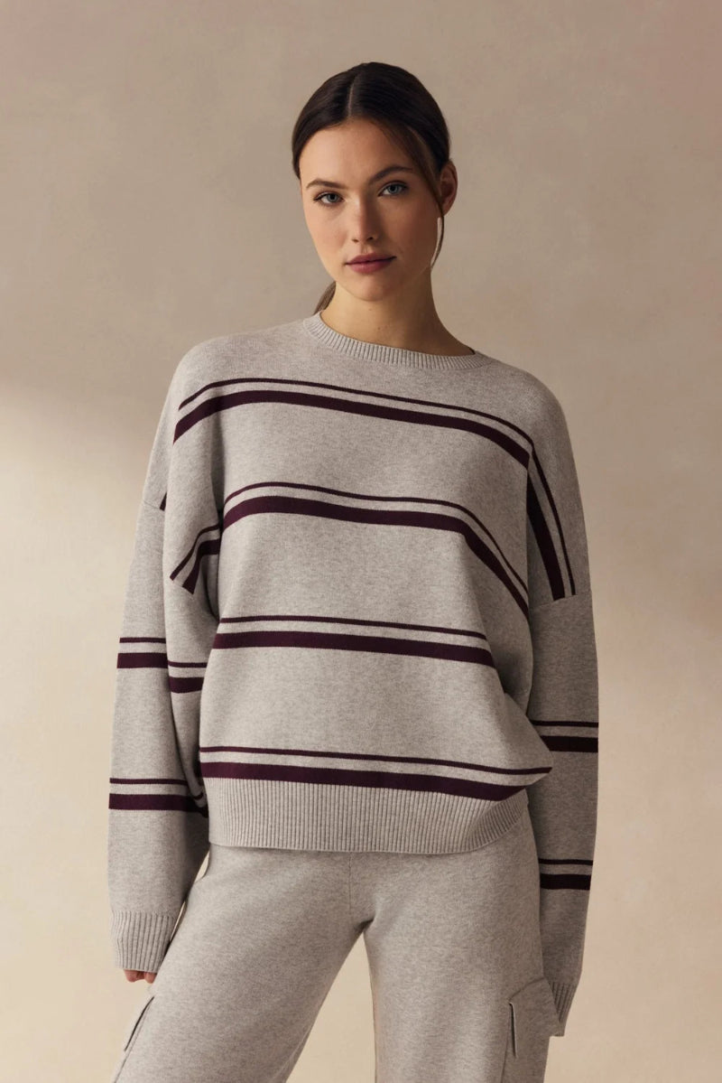 Lune - Olly Striped Crew Sweater in Grey