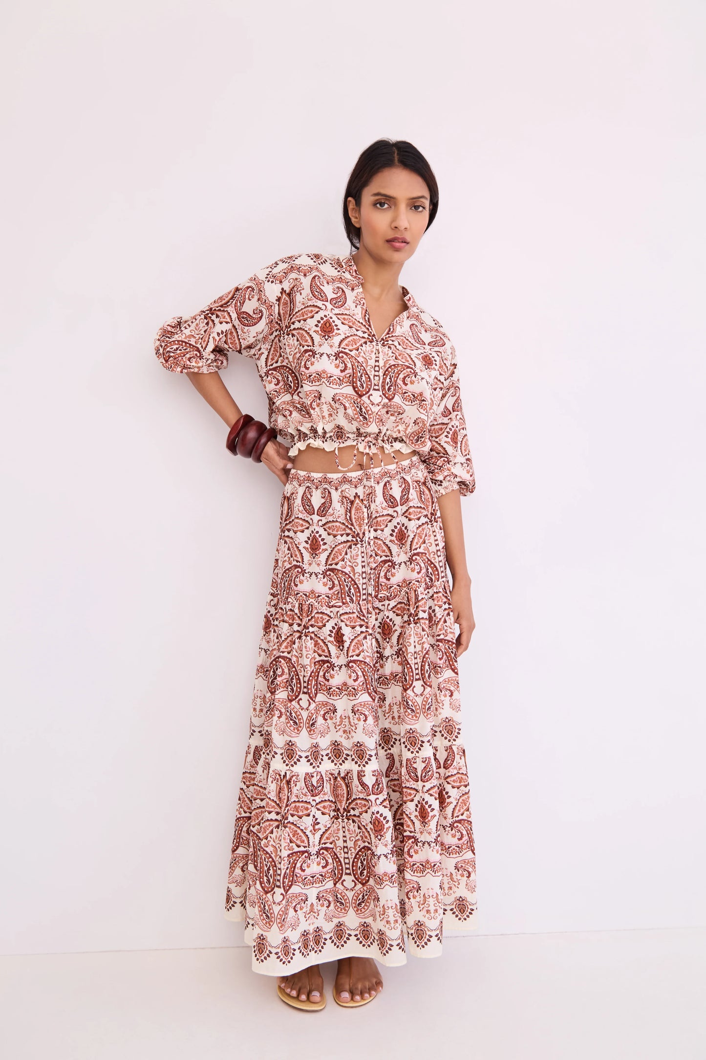 Cara Cara - Melanie Skirt in Palm Paisley Ivory