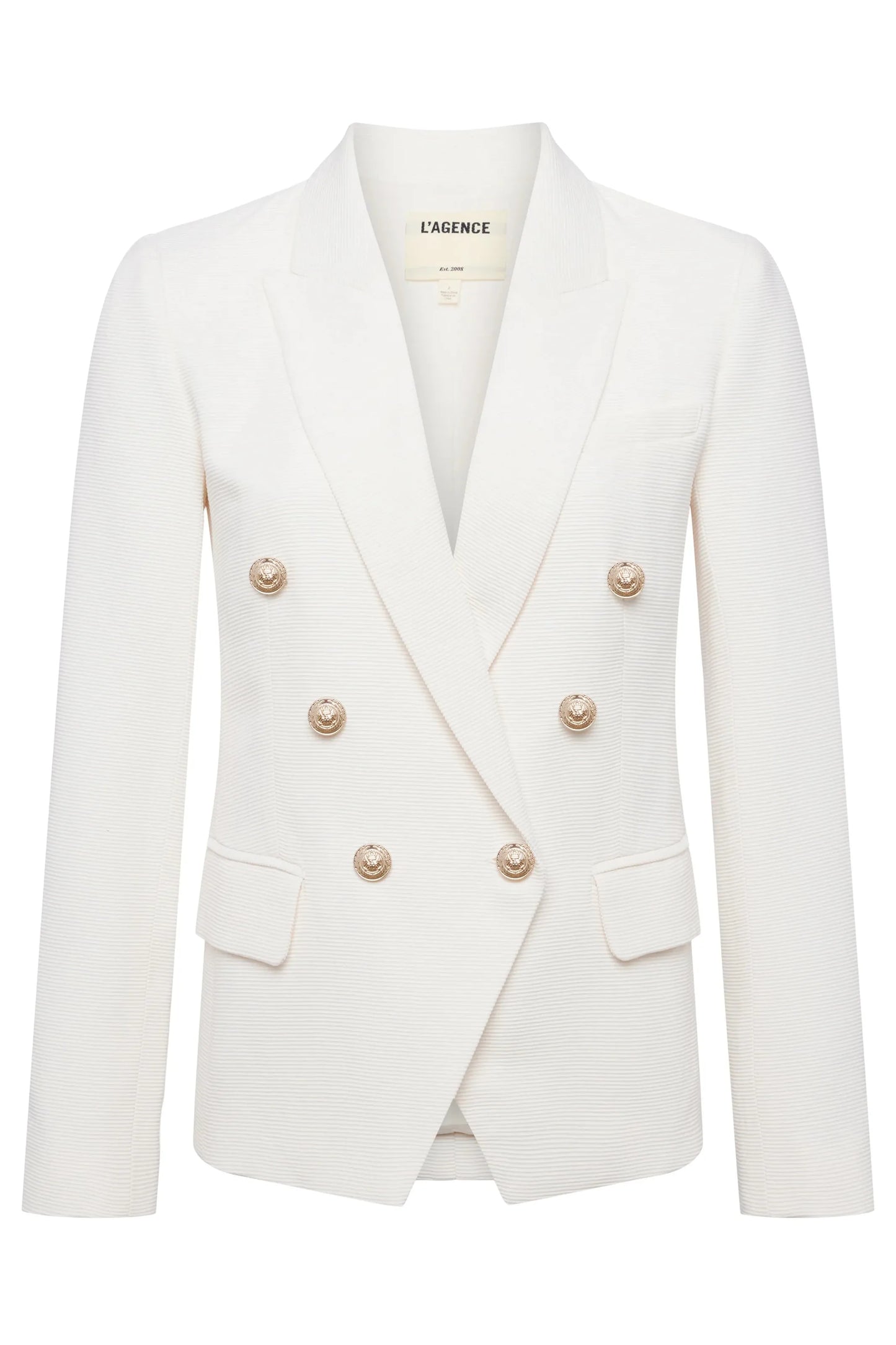 L'AGENCE - Kenzie Double Breasted Blazer in Ivory and Pearl Silver