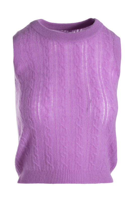 Naadam - The Cashmere Open Cable Sleeveless Top in Lavender