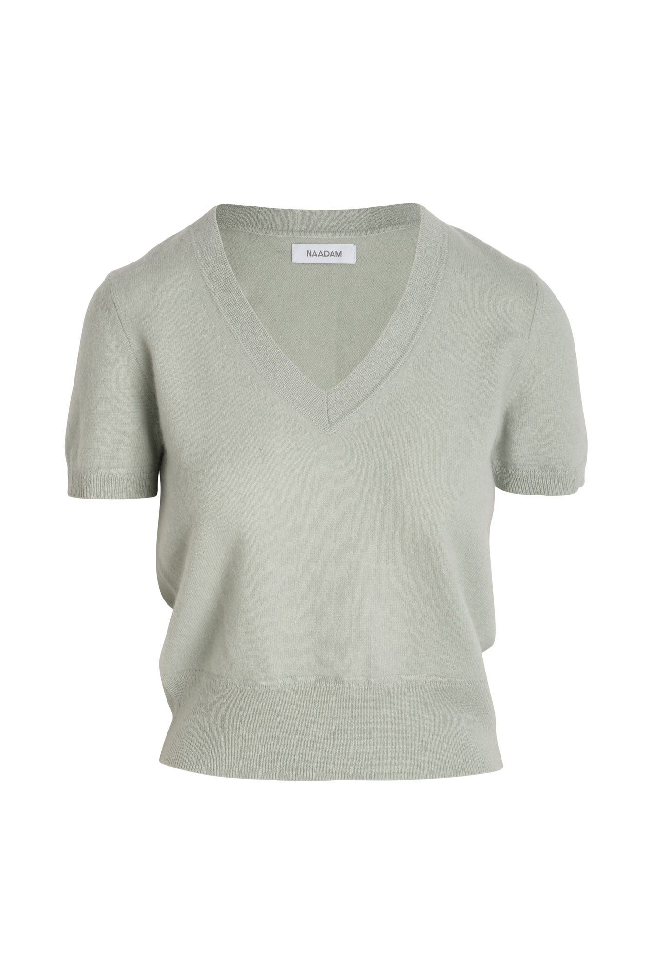 Naadam - Cashmere Short Sleeve Cropped V-Neck Pullover in Mint
