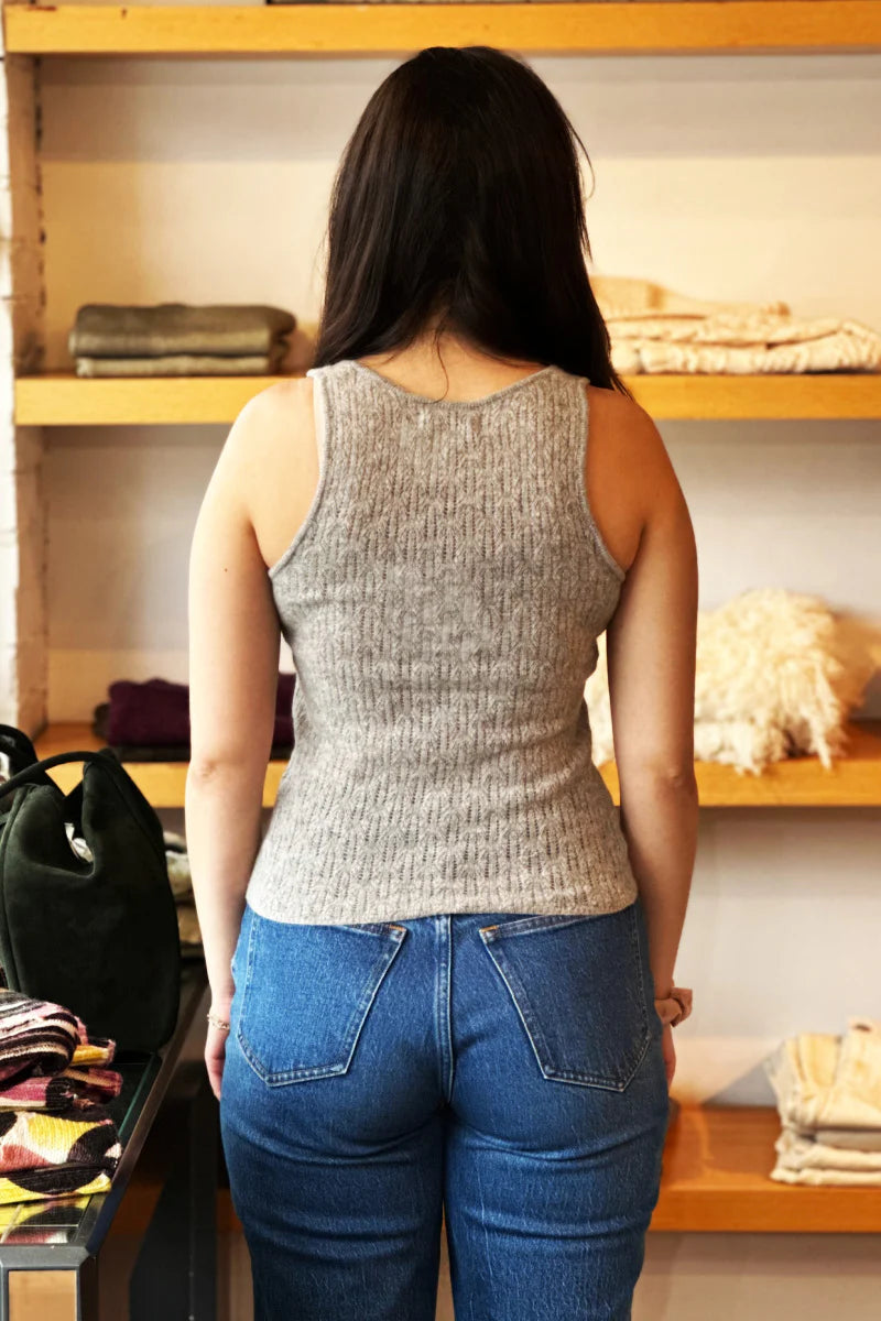 Naadam - Cashmere Pointelle Tank in Cement