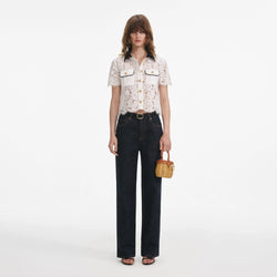 Self-Portait - Lace Contrast Collar Top in White