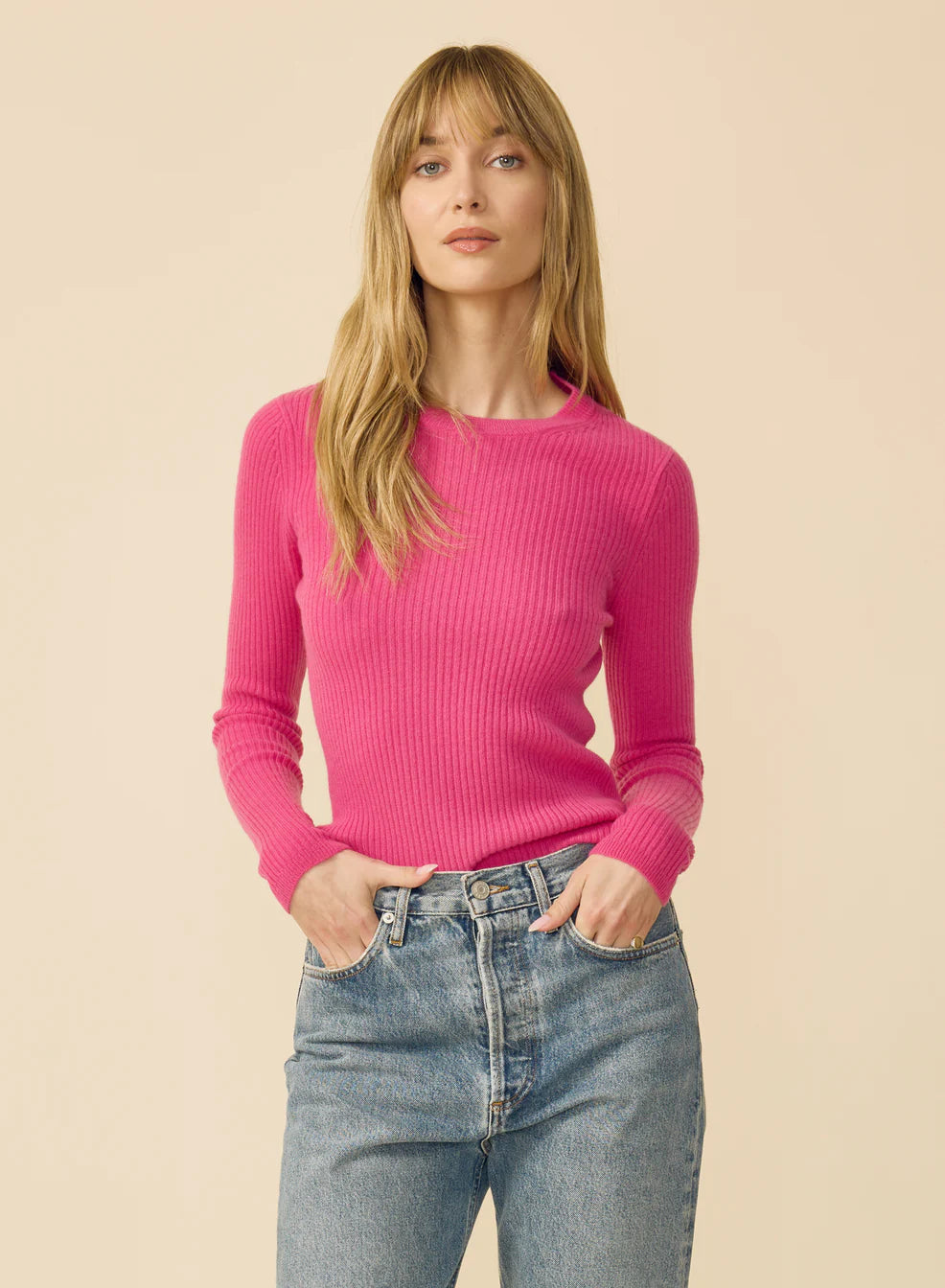 One Grey Day - Piper Cashmere Pullover in Bright Rose