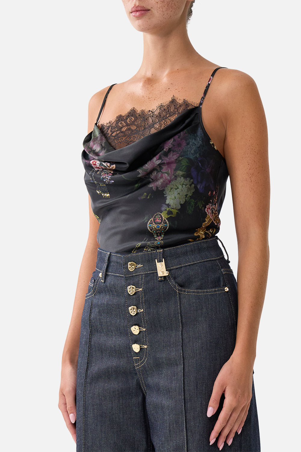 COWL NECK CAMI WITH LACE