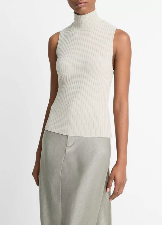 Vince - Rib Sleeveless Turtleneck in Pale Dove