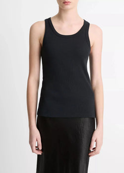 Vince. - Stretch Viscose Scoop Tank in Black