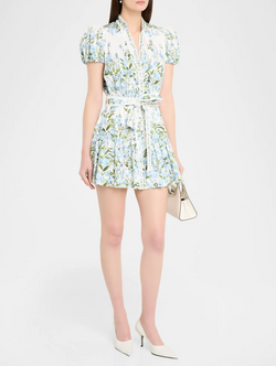 alice + olivia - Cora Short Sleeve Tiered Mini Shirt Dress