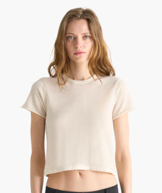 ATM - Cashmere Cropped Spring Top in Cream