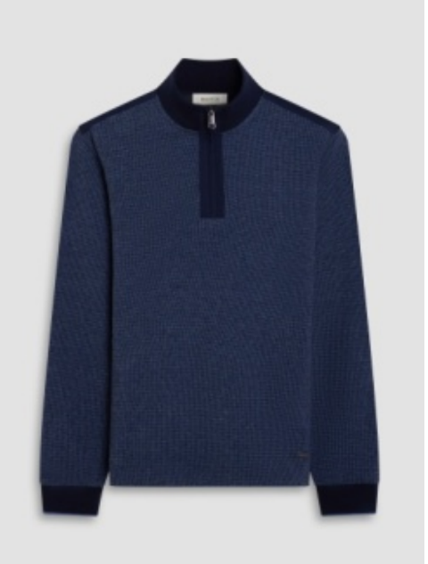 Bugatchi - Long Sleeve Quarter Zip Knit Sweater in Navy