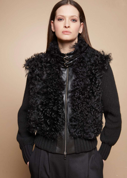 Tricot Chic - Taglia Jacket with Fur in Black