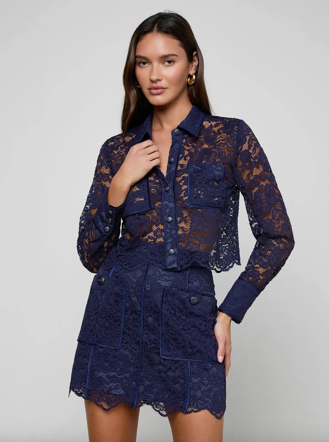 ROELLE LACE PIPING CRPD BTNDWN