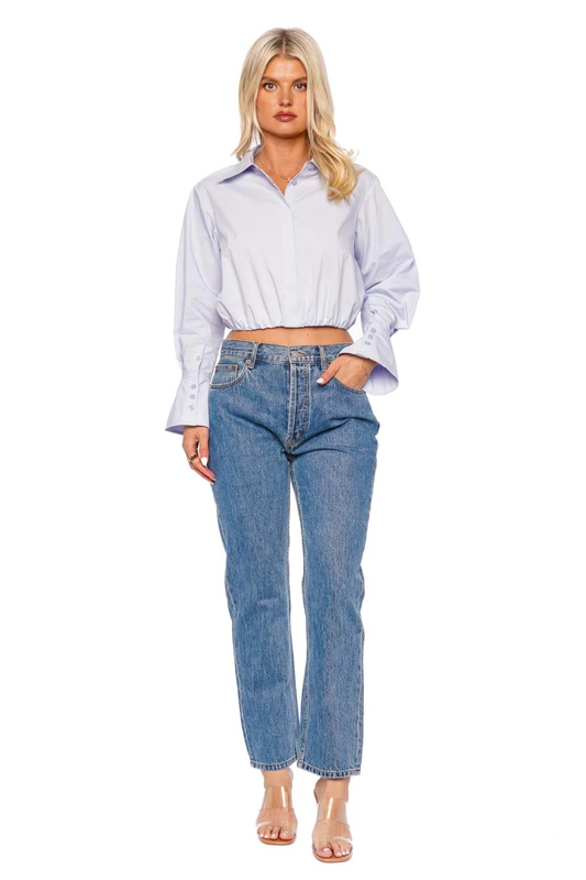 SIMKHAI - Blythe Cropped Button Down Top in Blue Haze