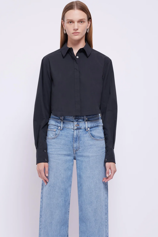 SIMKHAI - Renata Cropped Button Down Shirt in Black Midnight