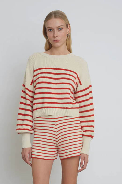 Eleven Six - Layla Stripe Sweater in Ivory & Tomato Stripe